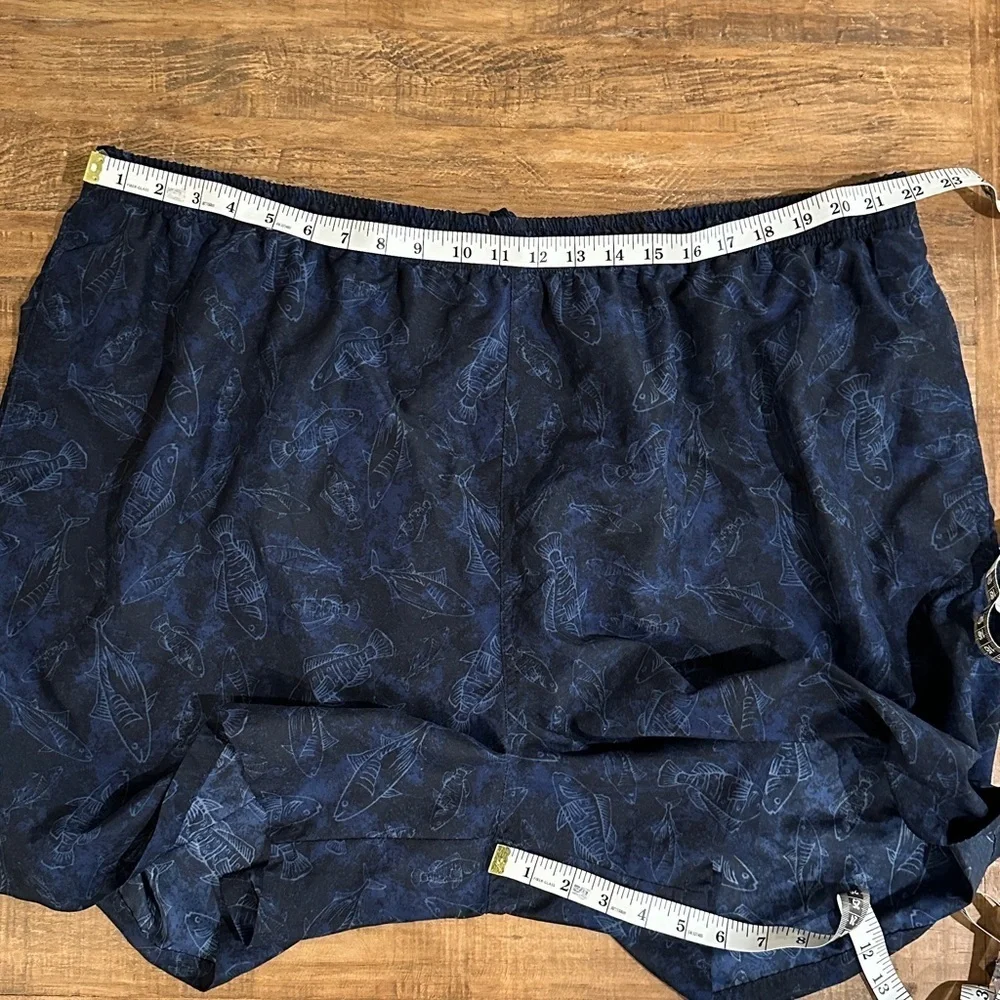 Trader Bay Blue Swim Trunks Pale Blue Fish Print Elastic Drawcord Waist 2XL NWOT